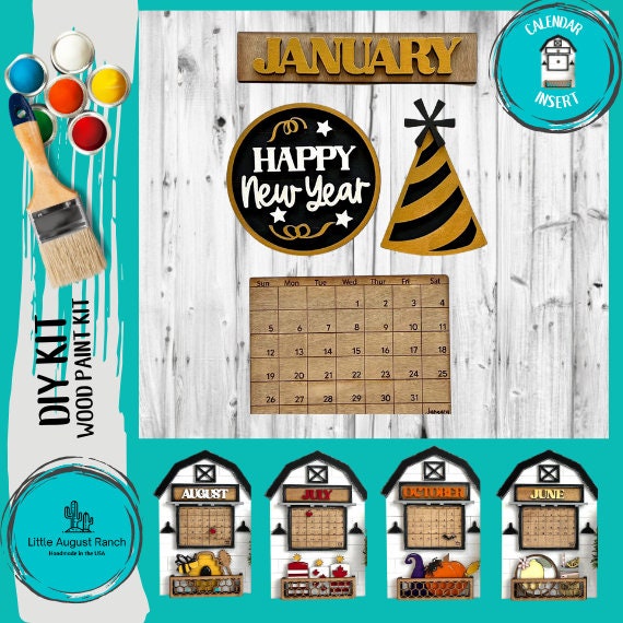 January 2025, Set 2 Calendar Insert for our Interchangeable Base - DIY Wood Blanks for Painting and Crafting