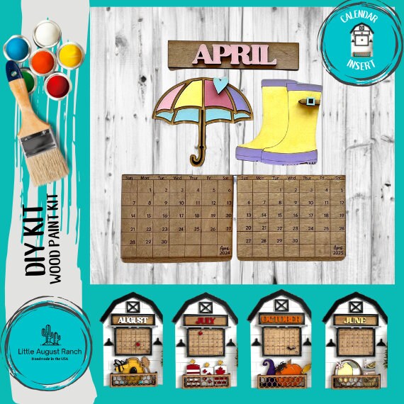 April 2025, Set 2 Calendar Insert for our Interchangeable Base - DIY Wood Blanks for Painting and Crafting