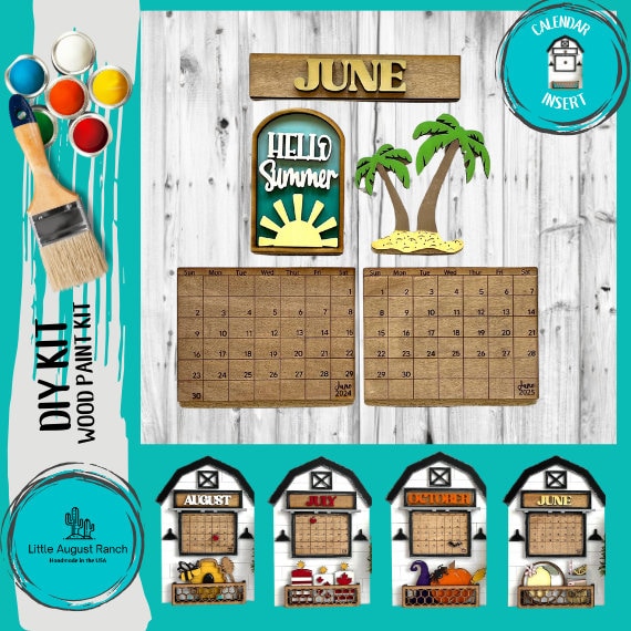 June 2025, Set 2 Calendar Insert for our Interchangeable Base - DIY Wood Blanks for Painting and Crafting