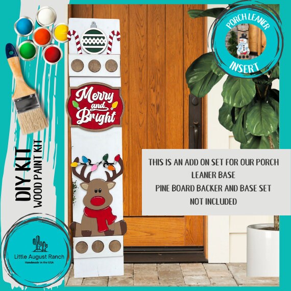 Merry and Bright Reindeer Add On Kit for Porch Leaner Toppers DIY Kit - Wood Blanks for Painting and Crafting