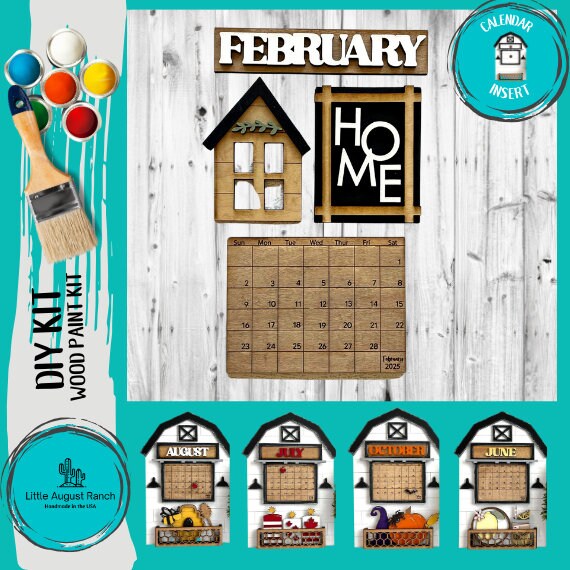 February 2025, Set 2 Calendar Insert for our Interchangeable Base - DIY Wood Blanks for Painting and Crafting