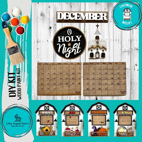 December 2024 2025, Set 2 Calendar Insert for our Interchangeable Base - DIY Wood Blanks for Painting and Crafting