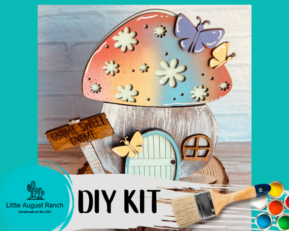 A Little August Ranch Mushroom DIY Interchangeable Decor Inserts - Wood Paint Kit - Spring with inserts for a fairy house painting project.