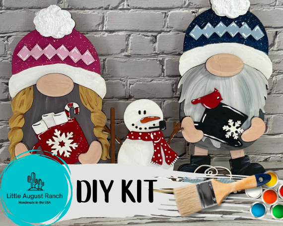 Little August Ranch Winter Freestanding Wood Gnome Outfits- Snowman Interchangeable Gnomes - DIY Paint and Decorate Yourself DIY Kit.