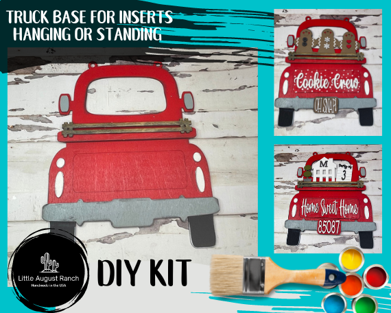 Large Interchangeable Truck - Hanging or Self Standing Truck for Interchangeable Pieces diy kit with paint and paintbrushes by Little August Ranch.