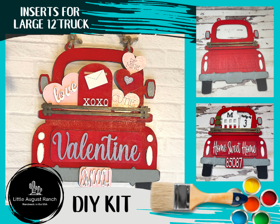 Little August Ranch DIY Valentine's Day truck DIY kit with interchangeable components and included paint for customization, featuring the Valentine's Day Insert for Large Interchangeable Truck - Love add in for Truck Interchangeable Pieces.