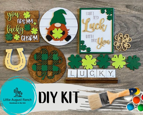 DIY St Patricks Day Tiered Tray - Gnome Tier Tray Bundle - Tiered Tray Lucky Clover Decor Bundle DIY - Lucky Charm - Horseshoe - Kit