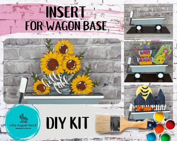Fall Sunflower Wagon Insert for Interchangeable Inserts - Unfinished Decor - Freestanding Shelf Decor - Paint it Yourself DIY Kit