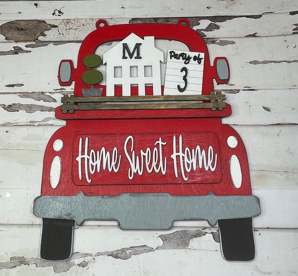 Home Sweet Home Personalized Insert for Large Interchangeable Truck, Round and Breadboard - Interchangeable Wood Blank Pieces for Painting