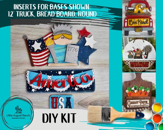 Statue of Liberty USA Insert for Large Interchangeable Truck, Round and Breadboard - Interchangeable Wood Blank Pieces for Painting