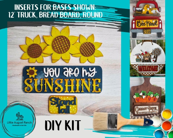 Sunflower, You are Sunshine Insert for Large Interchangeable Truck, Round and Breadboard - Interchangeable Wood Blank Pieces for Painting