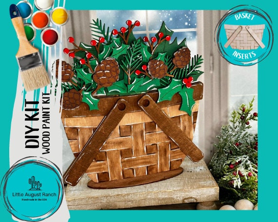 DIY Christmas Greens Basket Insert for Interchangeable Basket Decor - Wood Blank for Painting - Inserts for Basket