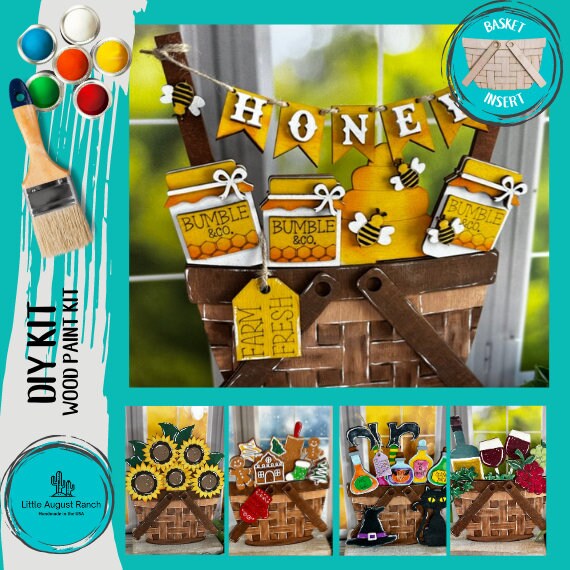 DIY Honey Bee Interchangeable Basket Decor - Wood Blank for Painting - Inserts for Basket