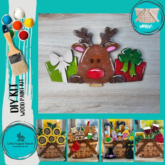 DIY Rudolph Christmas Basket Insert for Interchangeable Basket Decor - Wood Blank for Painting - Inserts for Basket