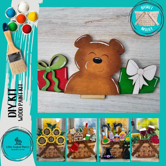 DIY Teddy Bear Quick & Easy Christmas Basket Insert for Interchangeable Basket Decor - Wood Blank for Painting