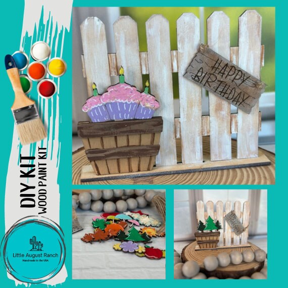 DIY MINI Fence with Interchangeable Decor - Wood Blank for Painting - Base and Full Set for Monthly Inserts