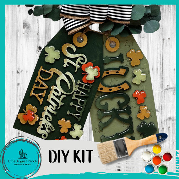Happy St Patrick's Day Lucky Door Hanger Tag Set - Trick or Treat DIY Paint Kit Wood Blank Set
