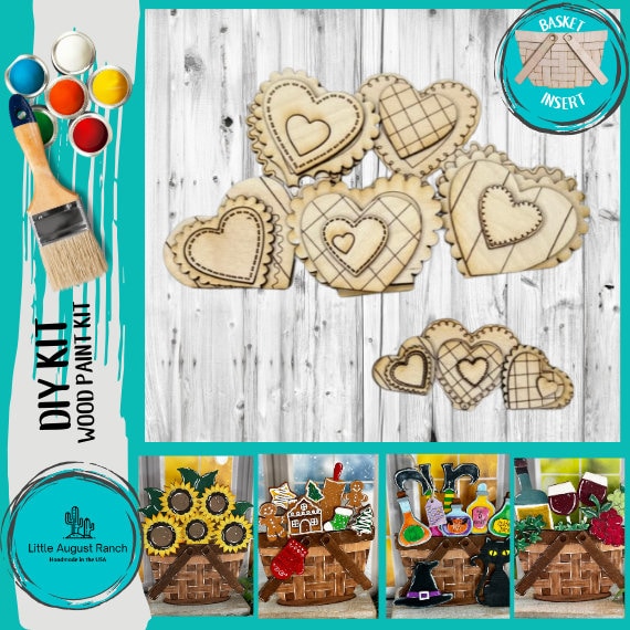 DIY Fancy Hearts Insert for Interchangeable Basket Decor - Wood Blank for Painting and Crafting, Inserts for Basket and Mini