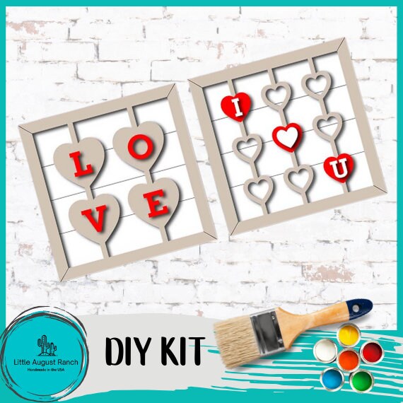 Love, I Heart You .. Pair of Signs - DIY Wood Blank Paint Kit