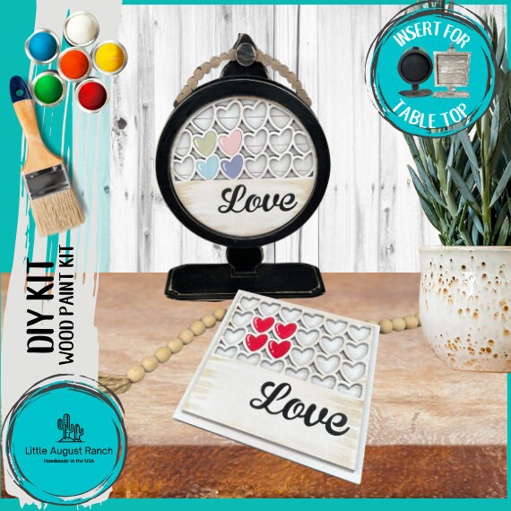 Love Valentine DIY Tabletop Round Sign Holder - Wood Blanks for Painting and Crafting - Drop in Frame