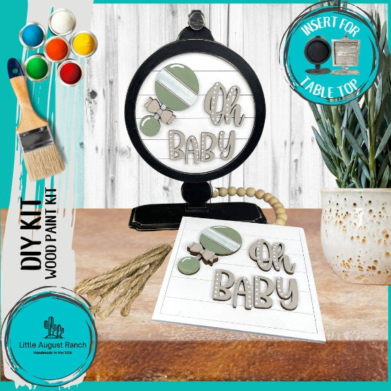 Baby Shower DIY Tabletop Round Sign Holder - Wood Blanks for Painting and Crafting - Drop in Frame