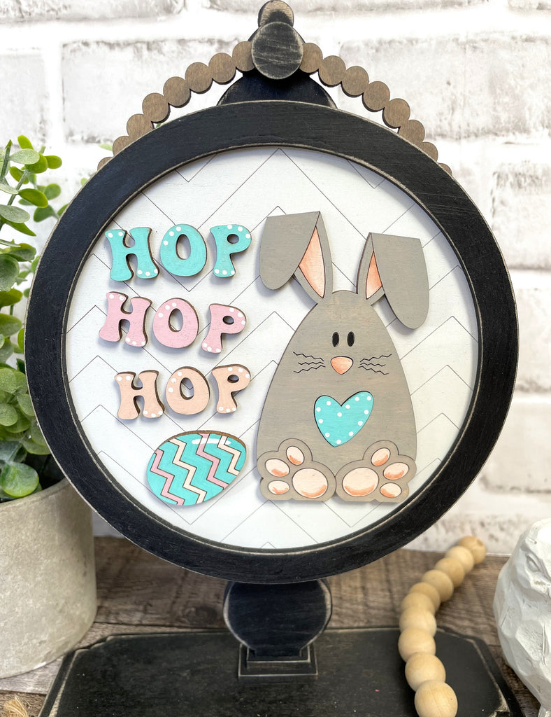 Easter Bunny DIY Tabletop Round Sign Holder - Wood Blanks for Painting and Crafting - Drop in Frame