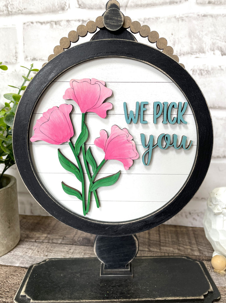We Pick You DIY Tabletop Round/Square Sign Holder - Wood Blanks for Painting and Crafting - Drop in Frame