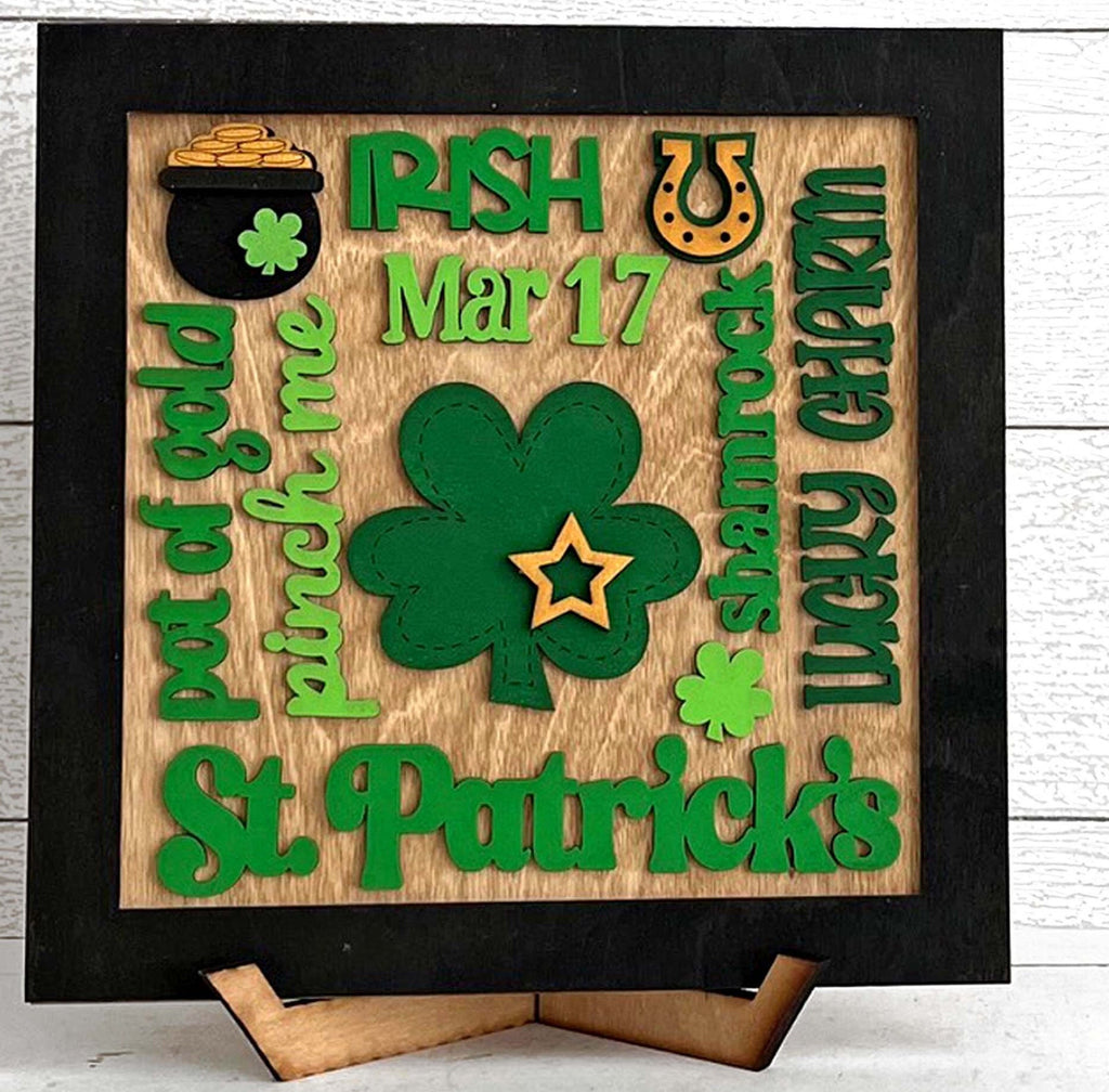 St Patricks Day Word Collage Square Framed - DIY Wood Blank Paint and Craft Kit