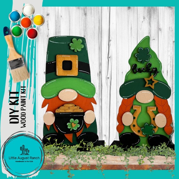 Pair of St Patrick Leprechaun Gnomes DIY - Wood Blanks for Painting and Crafting