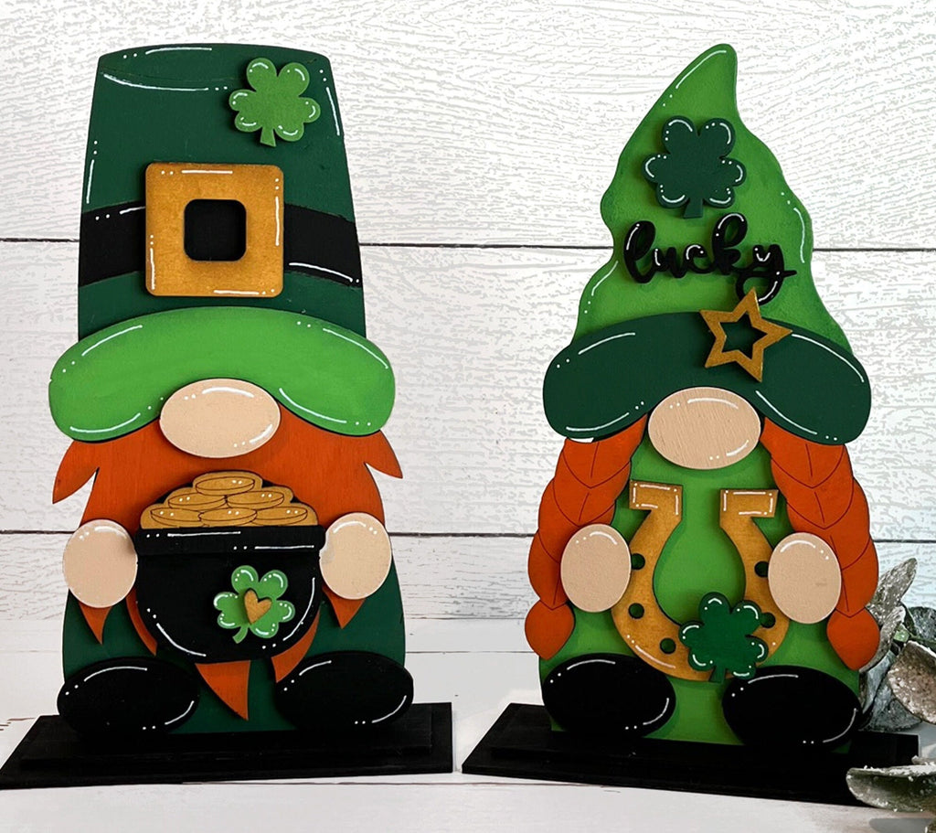 Pair of St Patrick Leprechaun Gnomes DIY - Wood Blanks for Painting and Crafting