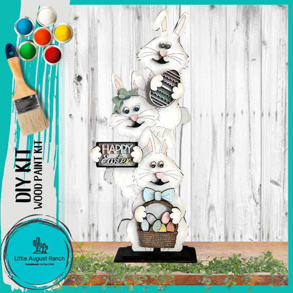 Stacked Easter Bunnies Kit- Paint it Yourself Spring Kit - Tiered Tray Companion - Wood Blanks Easter Eggs