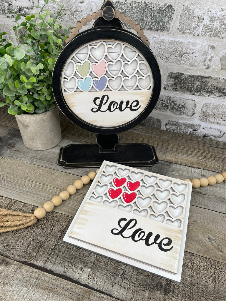 Love Valentine DIY Tabletop Round Sign Holder - Wood Blanks for Painting and Crafting - Drop in Frame