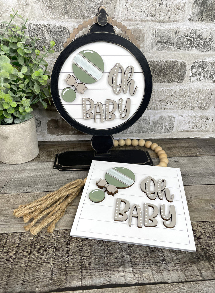 Baby Shower DIY Tabletop Round Sign Holder - Wood Blanks for Painting and Crafting - Drop in Frame