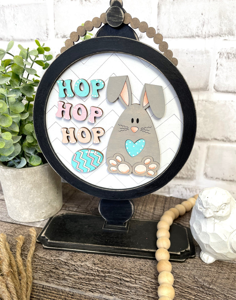 Easter Bunny DIY Tabletop Round Sign Holder - Wood Blanks for Painting and Crafting - Drop in Frame