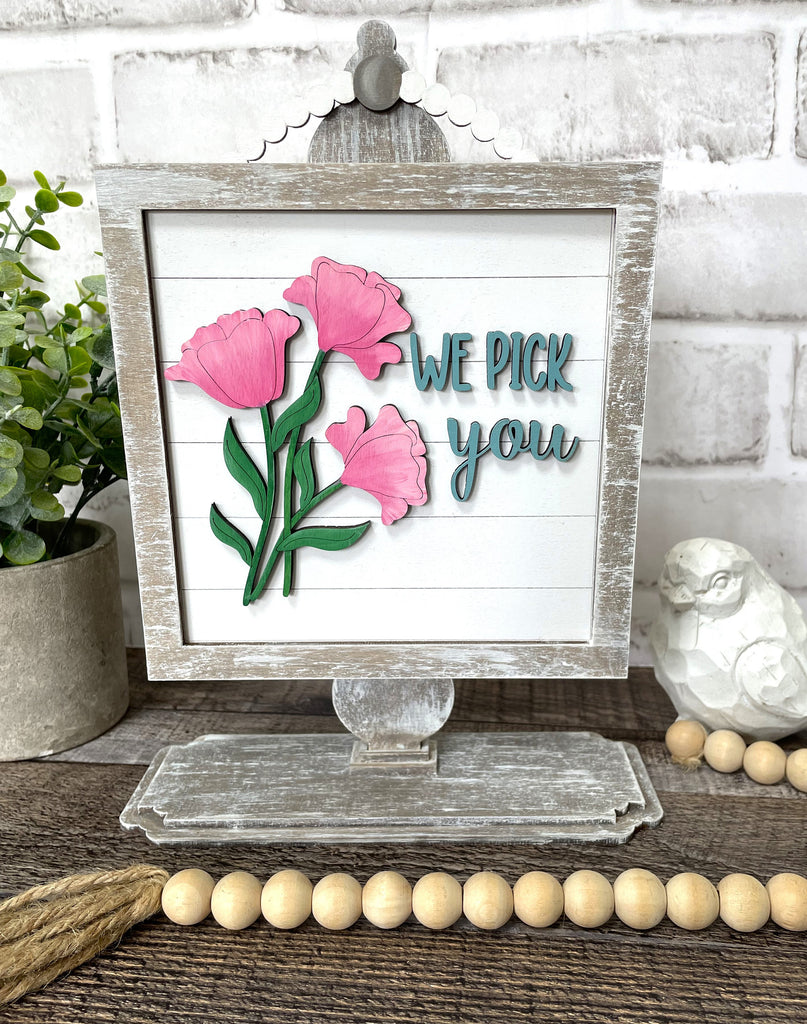 We Pick You DIY Tabletop Round/Square Sign Holder - Wood Blanks for Painting and Crafting - Drop in Frame