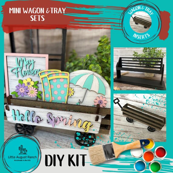 Hello Spring Showers DIY Mini Tray Sets - Wood Blanks for Crafting and Painting