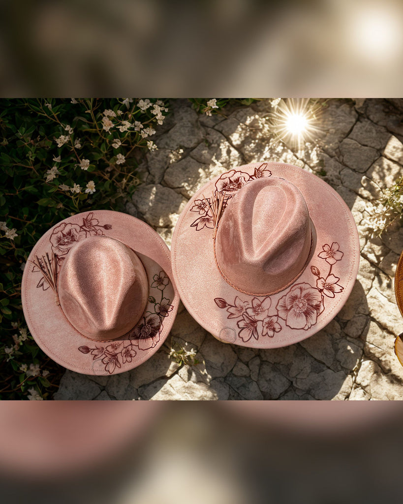 PREORDER Laser Engraved Floral Suede Wide Brim Hat | Rancher  display picture 1