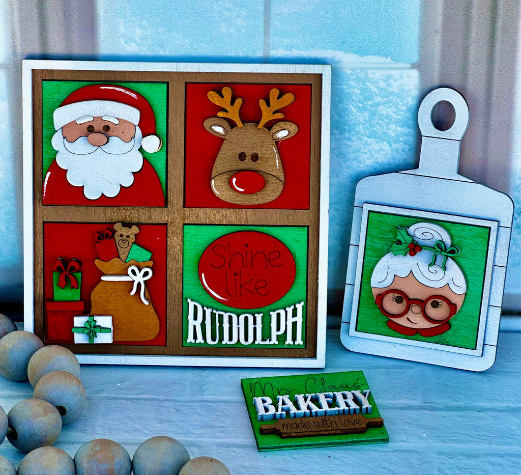 Little August Ranch's Santa Tiny Tile for Interchangeable Frame Wood Decor - DIY home Decor, Rudolph, and Gingerbread Cookies.