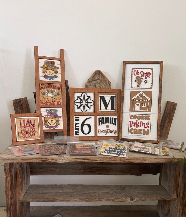 Leaning Frames for Interchangeable Wood Tiles - Ladder Decor