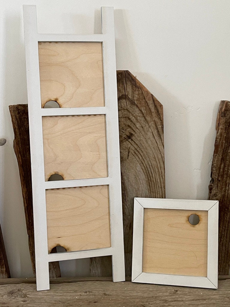 Leaning Frames for Interchangeable Wood Tiles - Ladder Decor