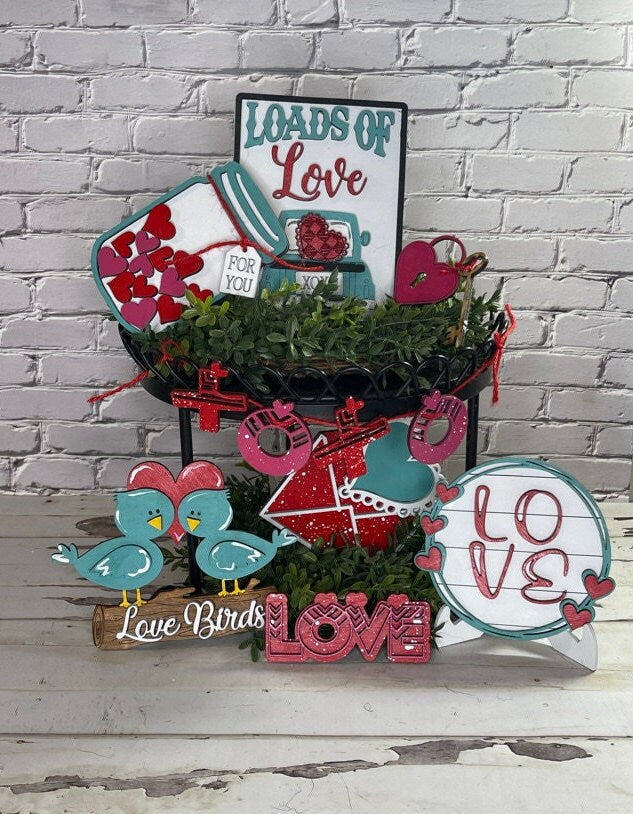 Valentine Tiered Tray Set - Finished Tray Bundle - Love Birds - Loads of Love - Love Shelf Decor