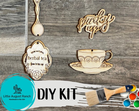 Tea Tiered Tray Decor DIY Kit - Wood Blanks for Beaded Garland and Tags