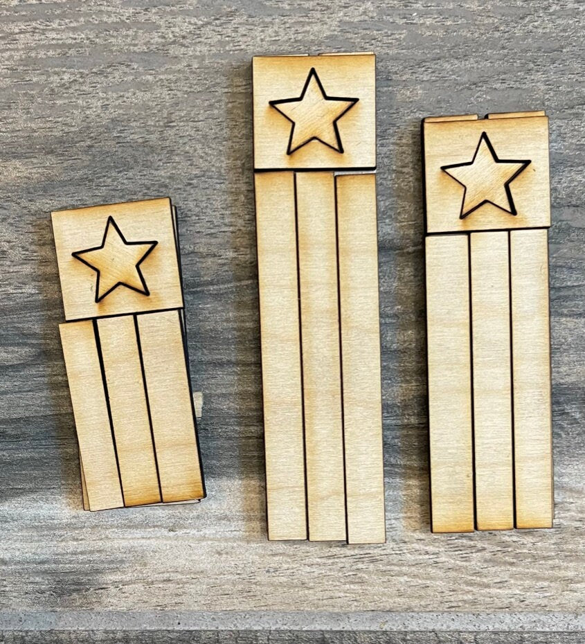 DIY Tiered Tray 4th of July - Patriotic - America - Independence Day - United We Stand - Wood Blanks to Paint - Fireworks, Flag, Sunglasses