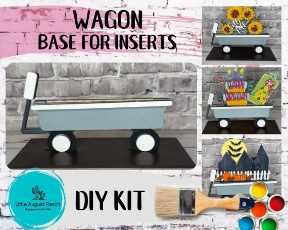 Wagon Base for Interchangeable Inserts - Unfinished Decor - Freestanding Shelf Decor - Paint it Yourself DIY Kit