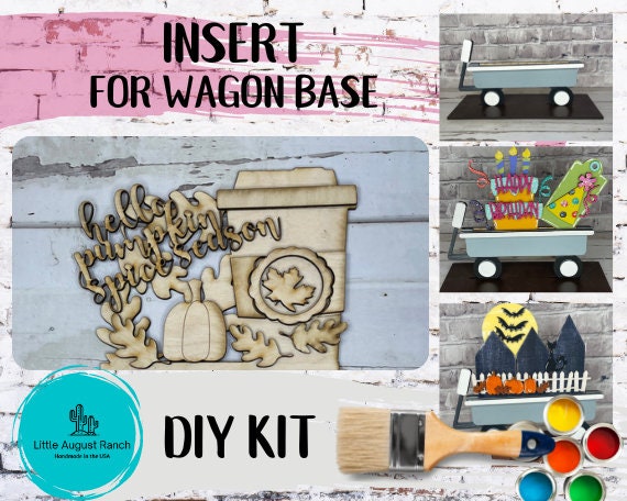 Pumpkin Spice Wagon Insert for Interchangeable Inserts - Unfinished Decor - Freestanding Shelf Decor - Paint it Yourself DIY Kit Active Restock requests: 0