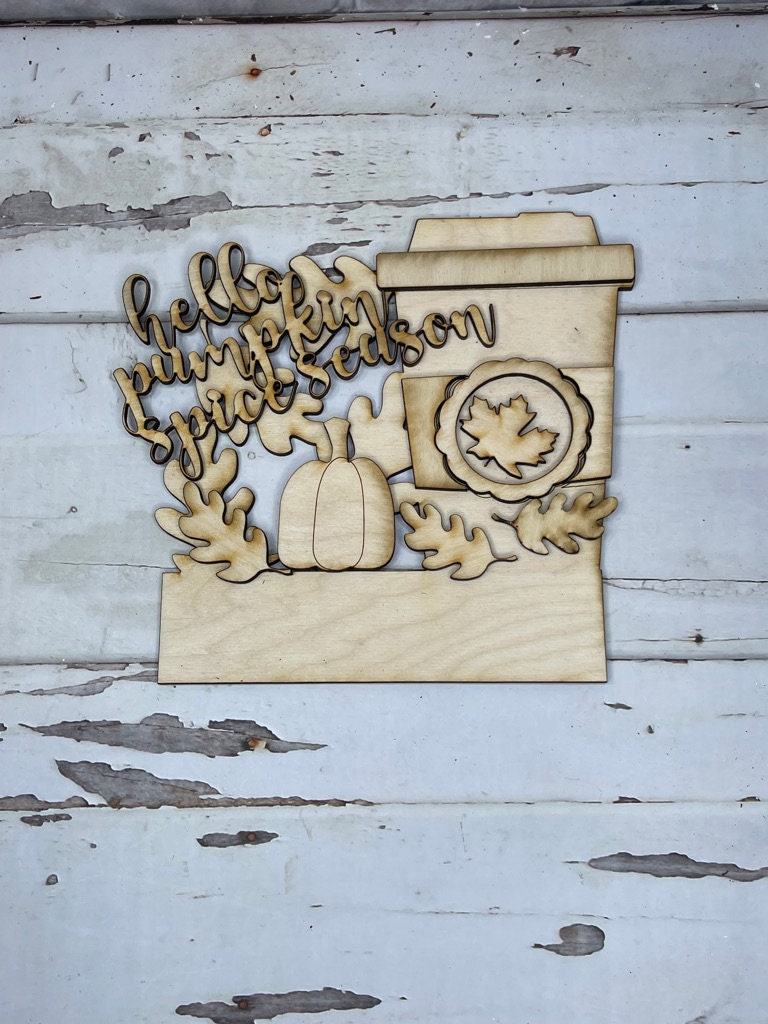 Pumpkin Spice Wagon Insert for Interchangeable Inserts - Unfinished Decor - Freestanding Shelf Decor - Paint it Yourself DIY Kit Active Restock requests: 0