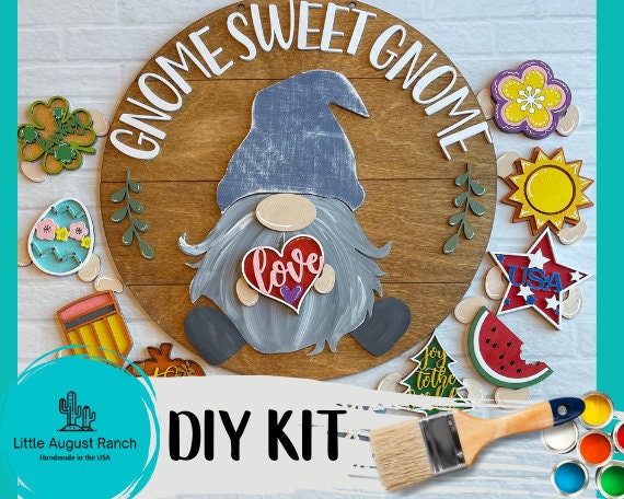 Gnome Sweet Gnome Door Hanger - Interchangeable Door Hanger - DIY Craft - Wood Blanks