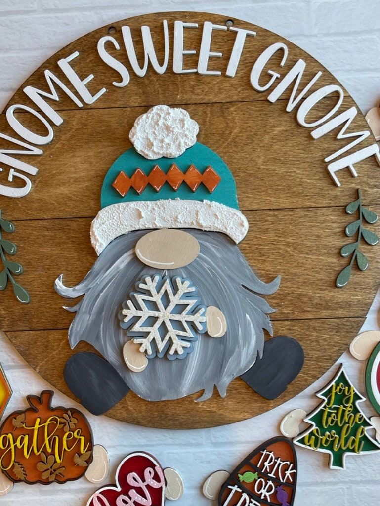 Gnome Sweet Gnome Door Hanger - Interchangeable Door Hanger - DIY Craft - Wood Blanks