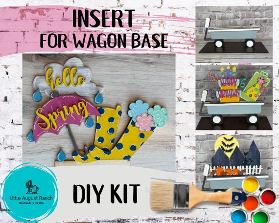 Hello Spring Rain Boots Wagon Insert for Interchangeable Inserts - Unfinished Decor - Freestanding Shelf Decor - Paint it Yourself DIY Kit