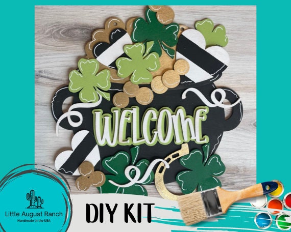 St Patrick Pot of Gold Welcome Door Hanger DIY Kit - Spring Welcome Paint Kit Wall Hanging